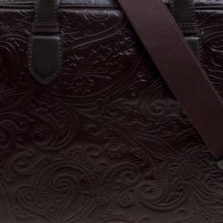 Pre Owned Etro Brown Paisley Embossed Leather Laptop Bag