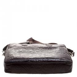 Pre Owned Etro Brown Paisley Embossed Leather Laptop Bag