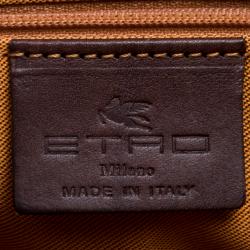 Pre Owned Etro Brown Paisley Embossed Leather Laptop Bag