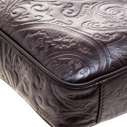 Pre Owned Etro Brown Paisley Embossed Leather Laptop Bag