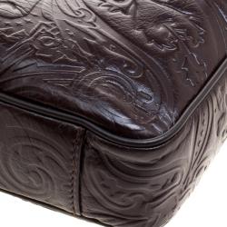 Pre Owned Etro Brown Paisley Embossed Leather Laptop Bag