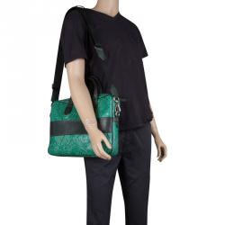 Pre Owned Etro Green Paisley Embossed Leather Laptop Bag