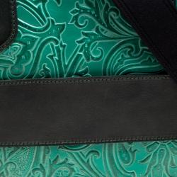 Pre Owned Etro Green Paisley Embossed Leather Laptop Bag
