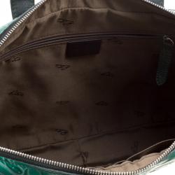 Pre Owned Etro Green Paisley Embossed Leather Laptop Bag