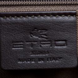 Pre Owned Etro Green Paisley Embossed Leather Laptop Bag