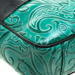 Pre Owned Etro Green Paisley Embossed Leather Laptop Bag