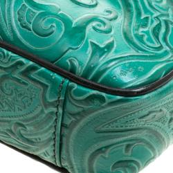 Pre Owned Etro Green Paisley Embossed Leather Laptop Bag