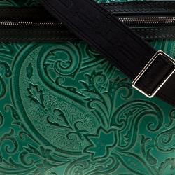 Pre Owned Etro Green Paisley Embossed Leather Messenger Bag