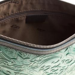 Pre Owned Etro Green Paisley Embossed Leather Messenger Bag