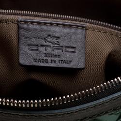 Pre Owned Etro Green Paisley Embossed Leather Messenger Bag