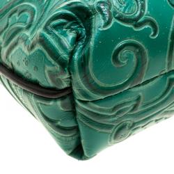 Pre Owned Etro Green Paisley Embossed Leather Messenger Bag