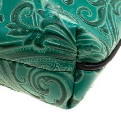 Pre Owned Etro Green Paisley Embossed Leather Messenger Bag