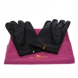Pre Owned Etro Black Ostrich Gloves M