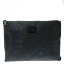 Etro Navy Blue Paisley Printed Coated Canvas Document Holder