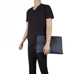 Etro Navy Blue Paisley Printed Coated Canvas Document Holder