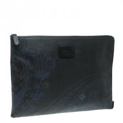 Etro Navy Blue Paisley Printed Coated Canvas Document Holder