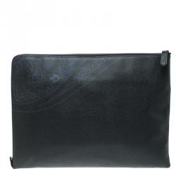 Etro Navy Blue Paisley Printed Coated Canvas Document Holder