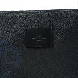 Etro Navy Blue Paisley Printed Coated Canvas Document Holder