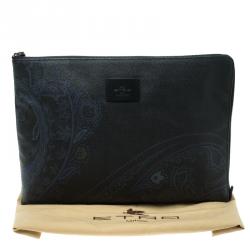 Etro Navy Blue Paisley Printed Coated Canvas Document Holder