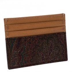 Etro Brown Paisley Printed Coated Canvas and Leather Card Holder