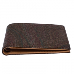 Etro Brown Paisley Print Coated Canvas Bi Fold Wallet