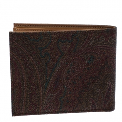 Etro Brown Paisley Print Coated Canvas Bi Fold Wallet