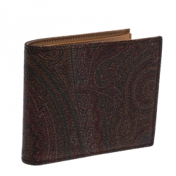 Etro Brown Paisley Print Coated Canvas Bi Fold Wallet