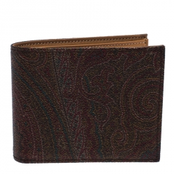 Etro Brown Paisley Print Coated Canvas Bi Fold Wallet