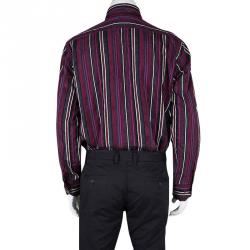 Pre Owned قميص إيترو أكمام طويلة أزرار أمامية تفاصيل قطيفة مخطط بنفسجي XL