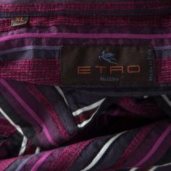 Pre Owned قميص إيترو أكمام طويلة أزرار أمامية تفاصيل قطيفة مخطط بنفسجي XL