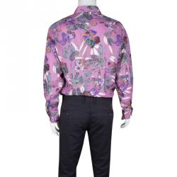 Pre Owned قميص إيترو كتان وردي مورد مطبوع بأكمام طويلة أزرار أمامية XL