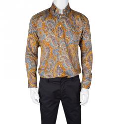 مملوكة مسبقًا قميص إيترو أزرار أمامية أكمام طويلة قطن طباعة بيزلي متعدد الألوان M