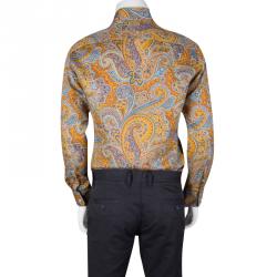 مملوكة مسبقًا قميص إيترو أزرار أمامية أكمام طويلة قطن طباعة بيزلي متعدد الألوان M