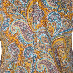 مملوكة مسبقًا قميص إيترو أزرار أمامية أكمام طويلة قطن طباعة بيزلي متعدد الألوان M