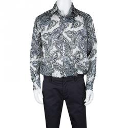 Pre Owned Etro Off White Paisley Printed Cotton Long Sleeve Button Front Shirt L