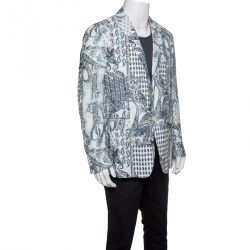 Pre Owned Etro Off White Paisley Printed Linen Blazer L