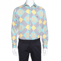 Pre Owned Etro Multicolor Cotton Polka Dot Printed Button Front Shirt L