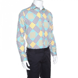 Pre Owned Etro Multicolor Cotton Polka Dot Printed Button Front Shirt L