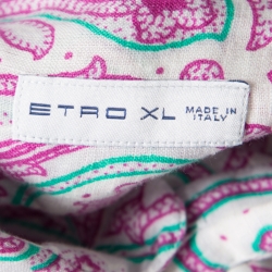 Pre Owned Etro Pink Paisley Printed Linen Long Sleeve Button Front Shirt XL