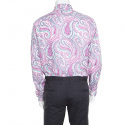 Pre Owned Etro Pink Paisley Printed Linen Long Sleeve Button Front Shirt XL