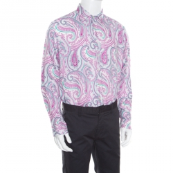 Pre Owned Etro Pink Paisley Printed Linen Long Sleeve Button Front Shirt XL