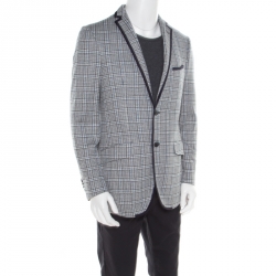 Pre Owned Etro Blue Glen Plaid Checked Linen and Cotton Superlegger Blazer XL
