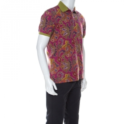 Pre Owned Etro Pink Paisley Print Cotton Contrast Collar Polo Shirt L 