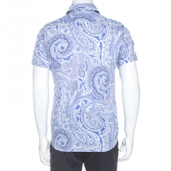 Pre Owned Etro Blue Paisley Print Cotton Short Sleeve Shirt M