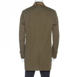 Pre Owned Etro Military Green Cotton Leather Collared Trench Coat L