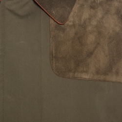 Pre Owned Etro Military Green Cotton Leather Collared Trench Coat L