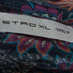 Pre Owned Etro Blue Linen Knit Floral Print T Shirt XL 