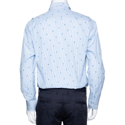 مملوكة مسبقًا Etro Light Blue Striped Seahorse Pattern Cotton Long Sleeve Shirt L