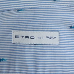 مملوكة مسبقًا Etro Light Blue Striped Seahorse Pattern Cotton Long Sleeve Shirt L