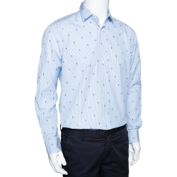 مملوكة مسبقًا Etro Light Blue Striped Seahorse Pattern Cotton Long Sleeve Shirt L
